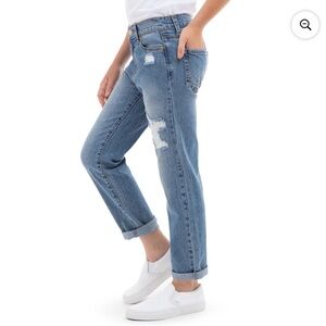 Jordache Girls High Rise Girlfriend Jean 8 Distressed Straight Leg